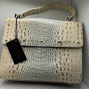 Donald J. Pliner Cream Croc-Embossed Clutch